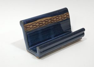 business card holder in dark blue with Celtic design