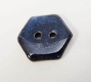 hexagon stoneware button in dark blue glaze
