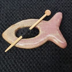 Purple fishie shawl pin