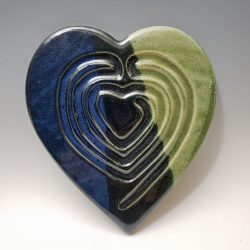 Heart finger labyrinth in dark blue and moss